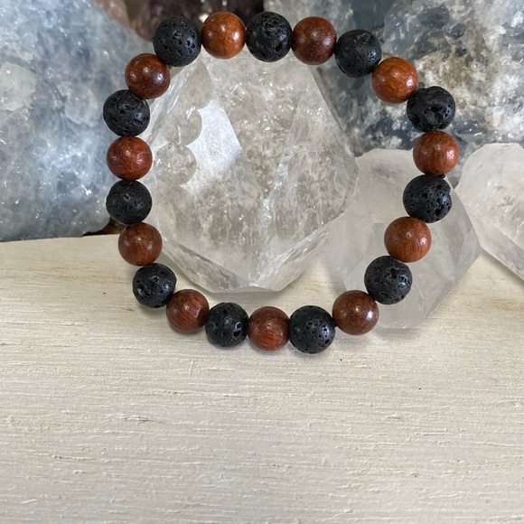 Wood & Lava Stone Bracelet - Unisex - Picture 6 of 7